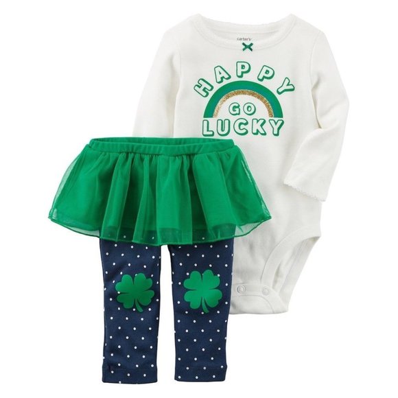 Carter/'s St Patrick/'s Day Happy Go Lucky Bodysuit Pants Shamrock NB NWT Newborn